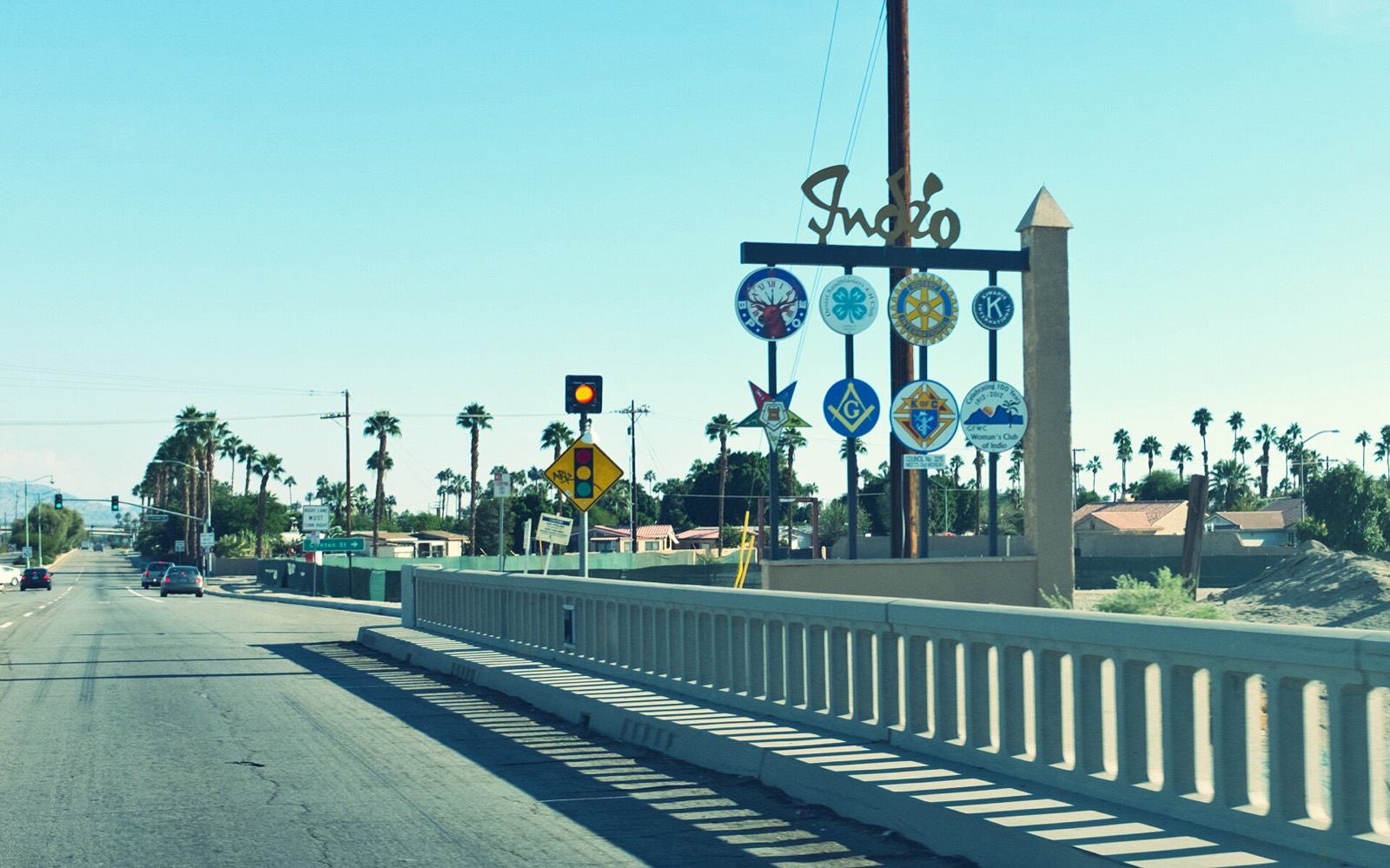 The Indio welcome sign beside the road in Indio, California